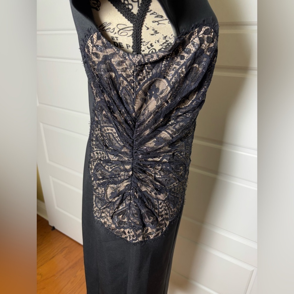 Tadashi Shoji Evening Dress Black Bodycon Lace Sides Scuba Midi Pencil Dress 8 - Picture 6 of 9
